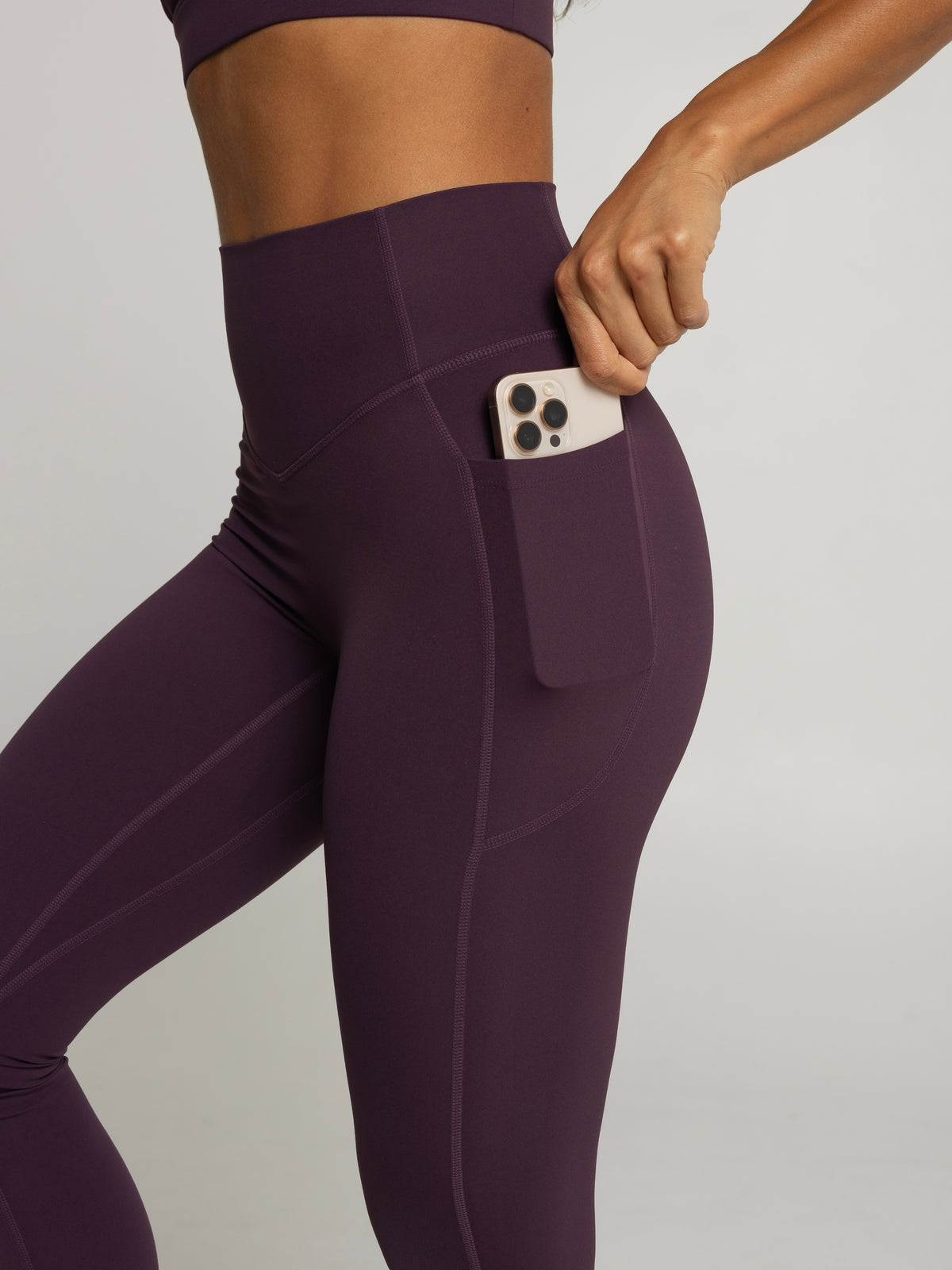 SWEAT POCKET LEGGINGS - PLUM
